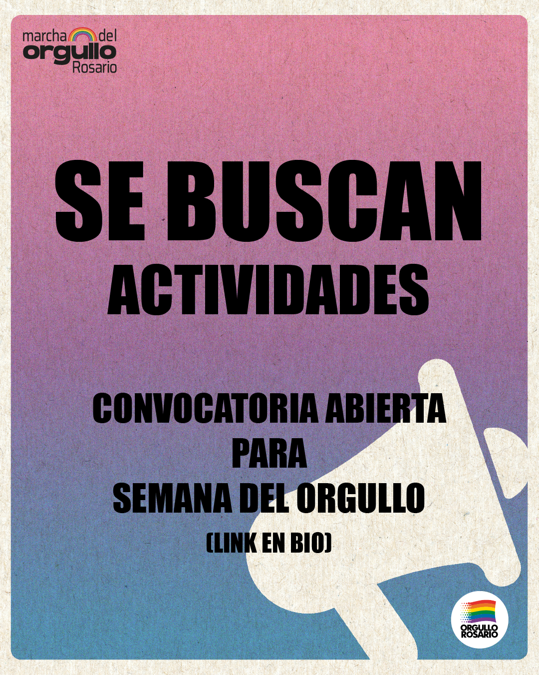 se buscan actividades. convocatoria abierta para semana del orgullo